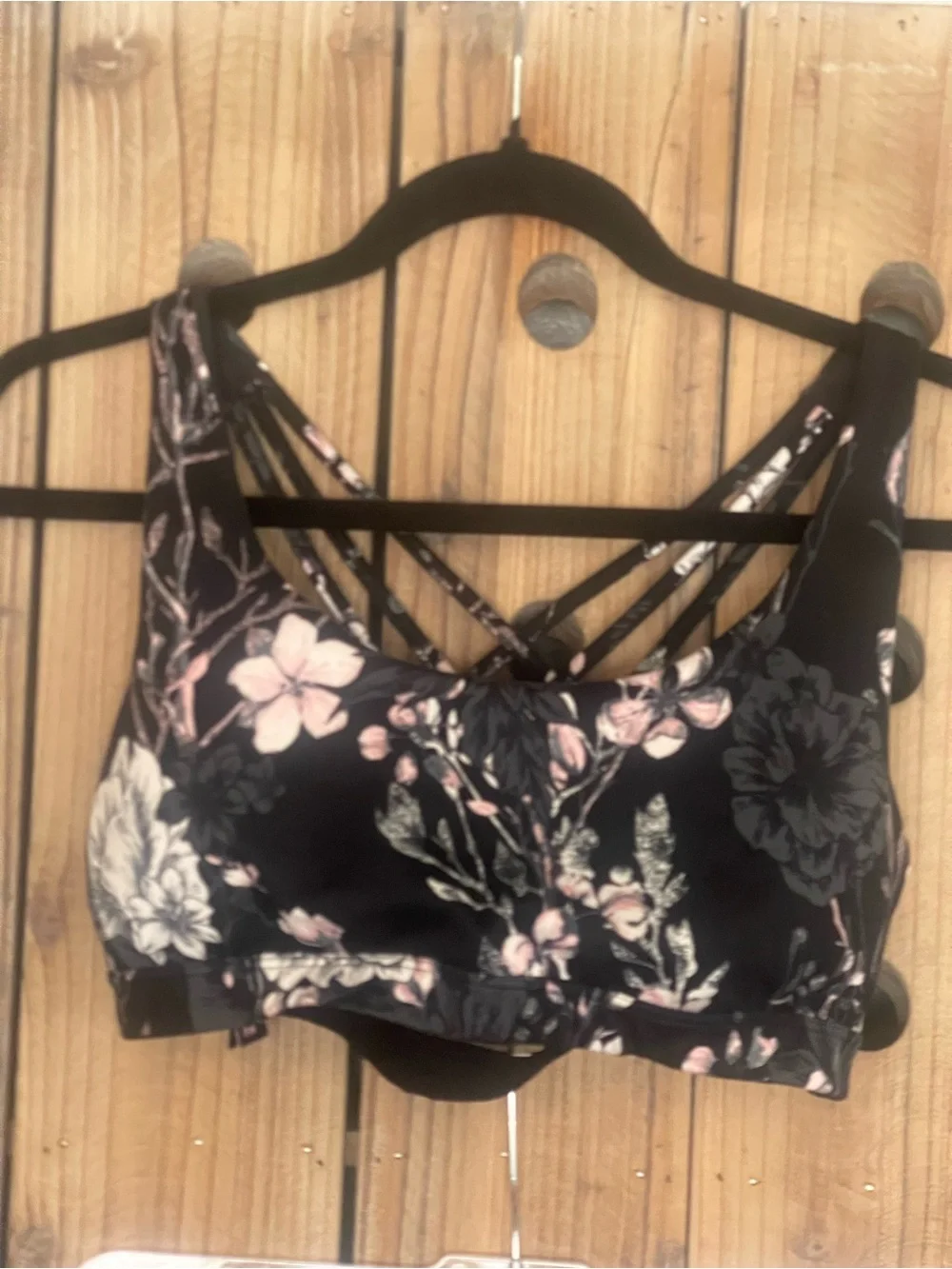 Victoria's Secret Black Floral Strappy Sports Bra & Leggings Set